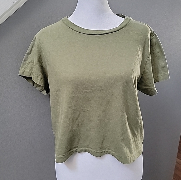 Aritzia Denim Forum Crop Tee Boxy Fit Green - 100% Cotton - Women's L Soft Comfy - Picture 2 of 5